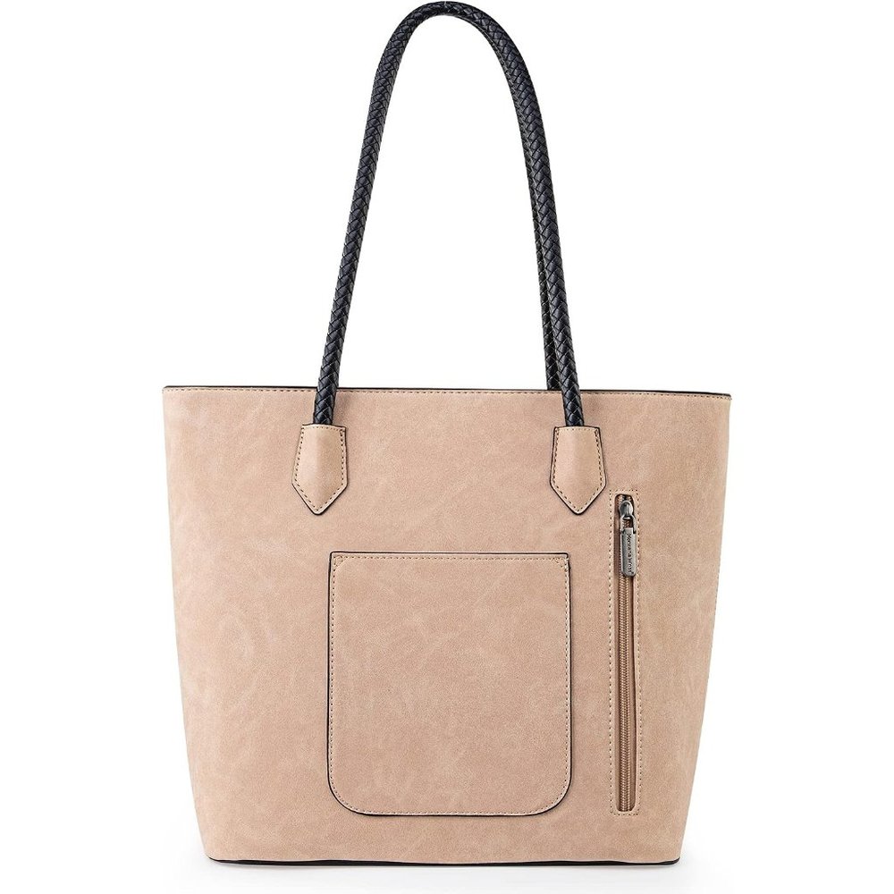 Women Woven Peachpuff Vegan Leather Large Tote Bags with Zipper